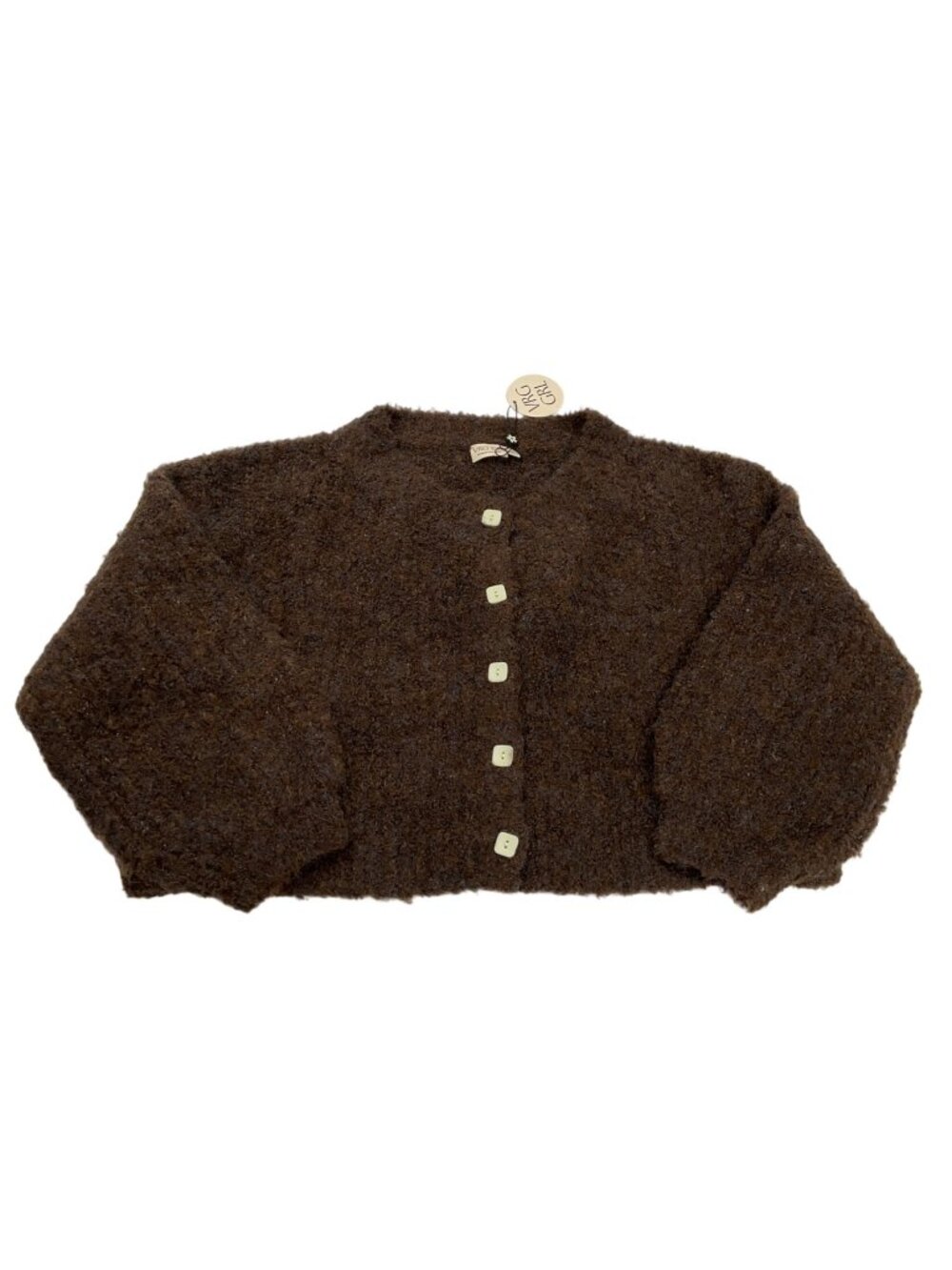 VRG GRL Elsie Fluffy Cardigan in Chocolate Green